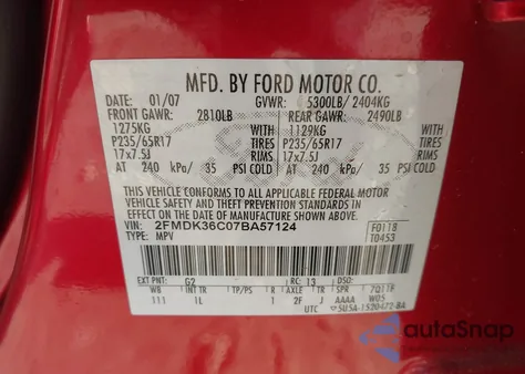 2007 Ford Edge Se from USA, damaged, VIN 2FMDK36C07BA57124
